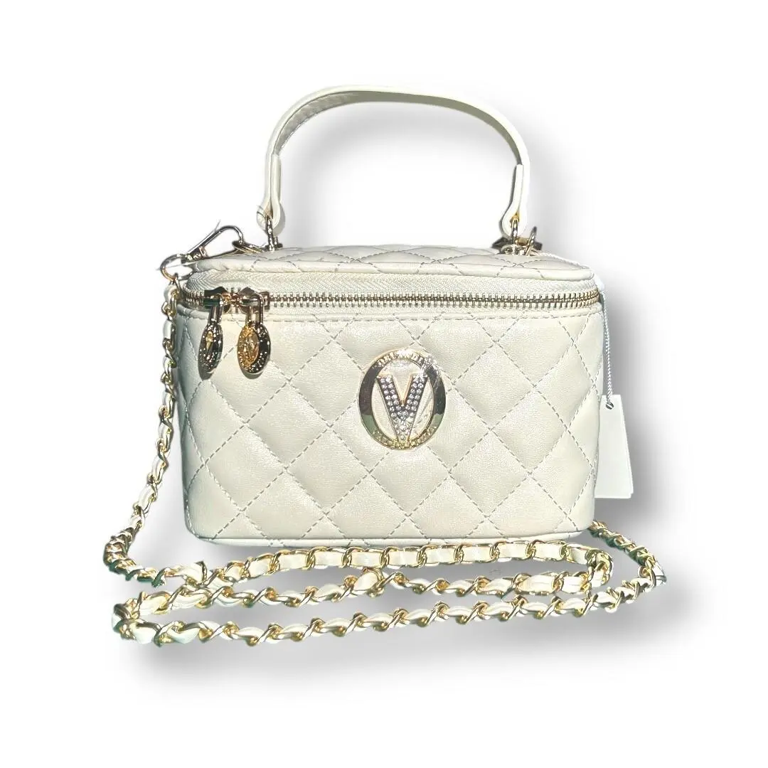 Valentino Orlandi White Quilted Vanity Bag Gold Chain Crossbody Top Handle - Hardware: Gold, Exterior: White, Handle/Strap: Gold and White