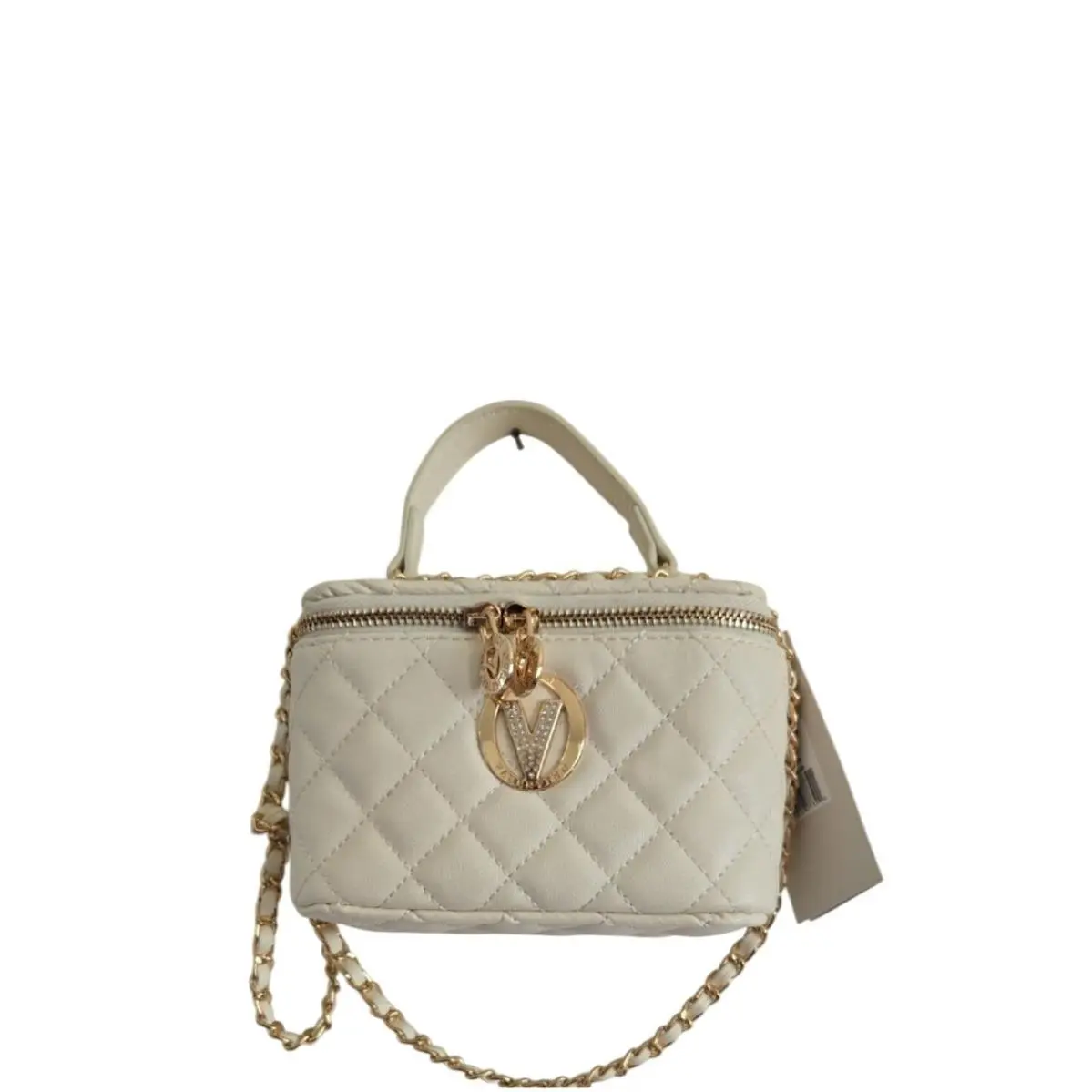 Valentino Orlandi Quilted Vegan Leather Vanity Crossbody Bag Bone White Gold - Handle/Strap: Gold, Hardware: White, Gold, Exterior: Bone White