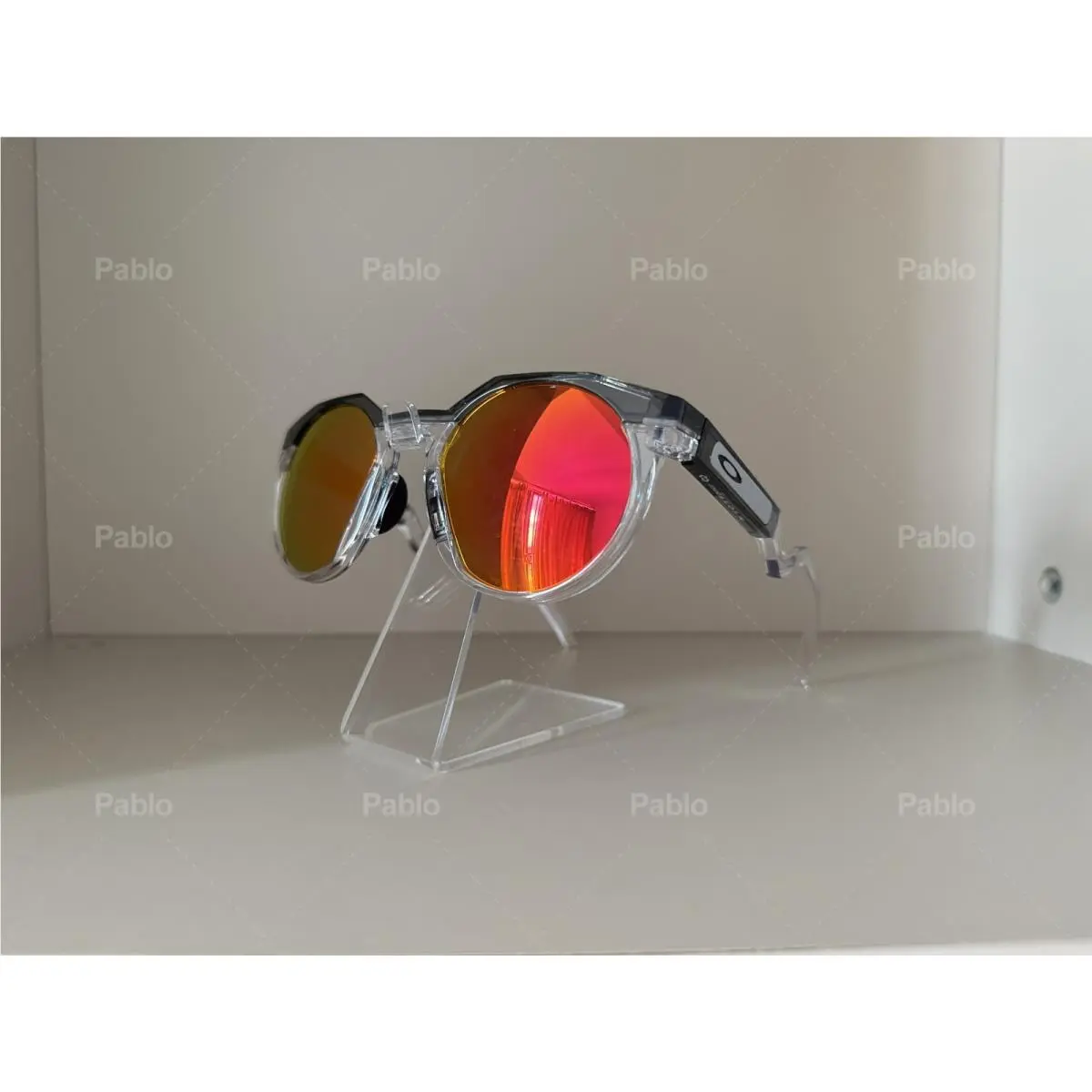 Vintage  Hstn Sunglasses OO9242 Clear/black Frame Prizm Red Lenses by Oakley