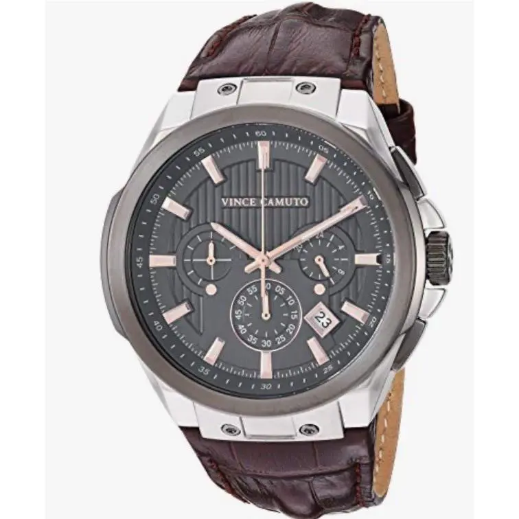 VC/1111SG Men`s Chronograph Watch 5ATM VD53 3 Brn Leather -see Det by Vince Camuto