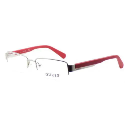 Guess GU1774 Sird Men`s Half-rim Eyeglasses Frames 55-18-145 Silver / Red - Frame: Silver / Red