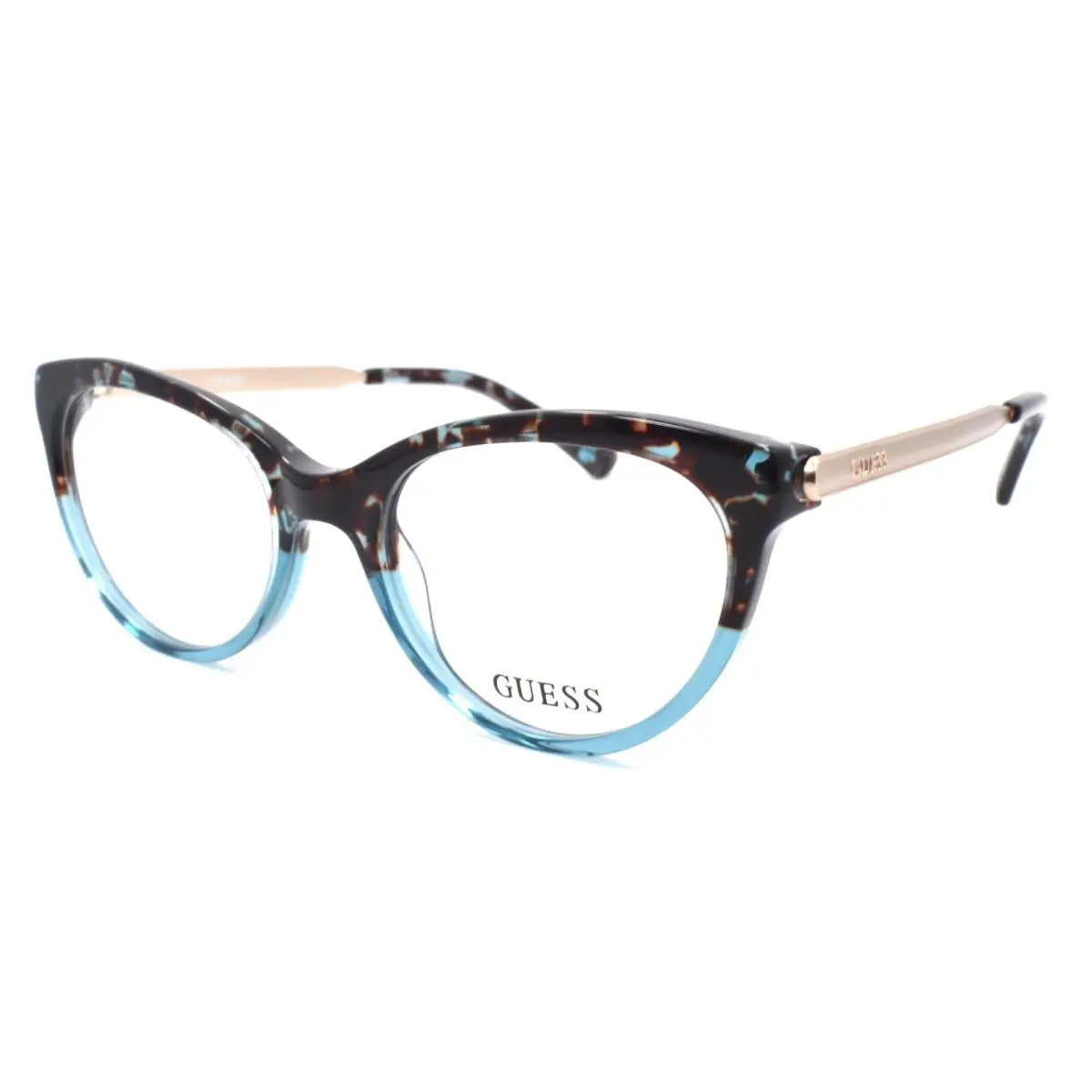 Guess GU2462 BL Women`s Eyeglasses Frames Cat Eye 51-18-135 Blue / Gold - Frame: Blue