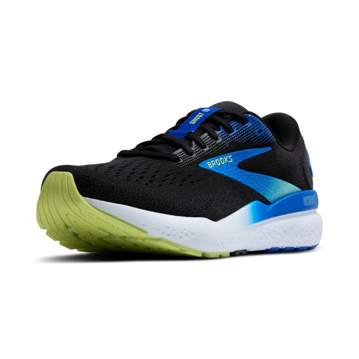 Brooks Men s Ghost 16 Neutral Running Shoe - Black/cobalt/neo Yellow - 9 Medium - Black, Yellow