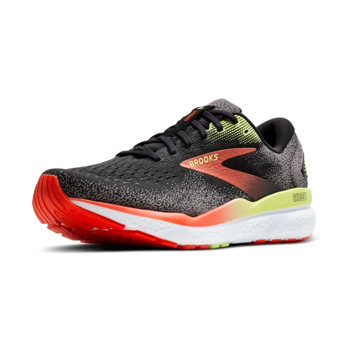 Brooks Men s Ghost 16 Neutral Running Shoe - Black/mandarin Red/green - 7 Medium - Black, Green, Red