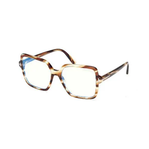 Tom Ford FT6063 B 055 Coloured Havana/blue Block 56mm Square Eyeglasses - Frame: Coloured Havana, Lens: Blue Block