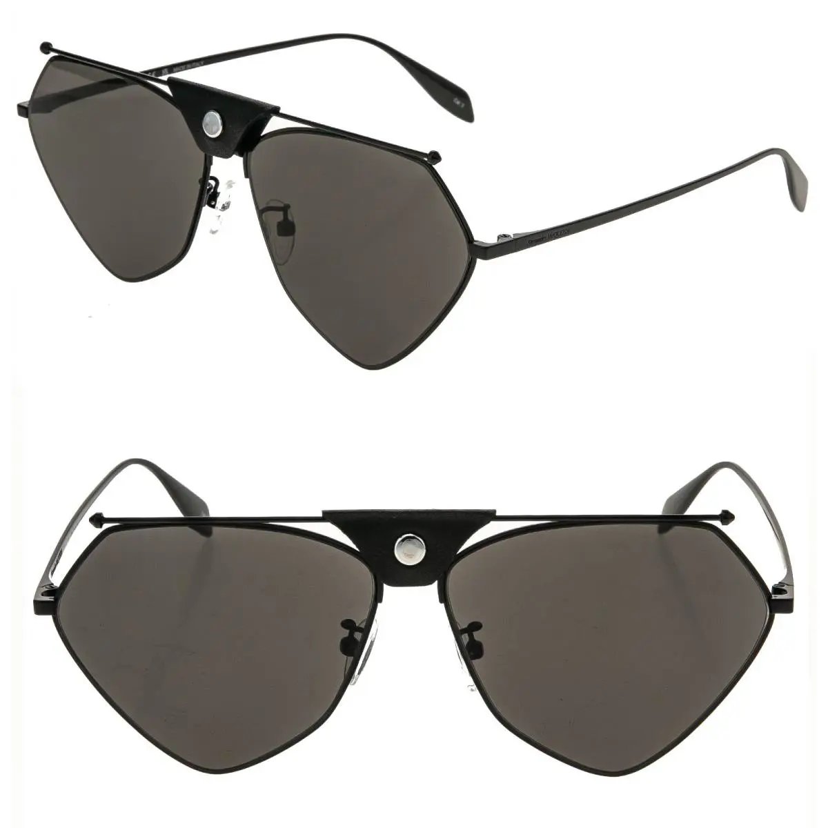 Alexander Mcqueen AM0317S Black Leather Floating Skull Metal Sunglasses 0317 001
