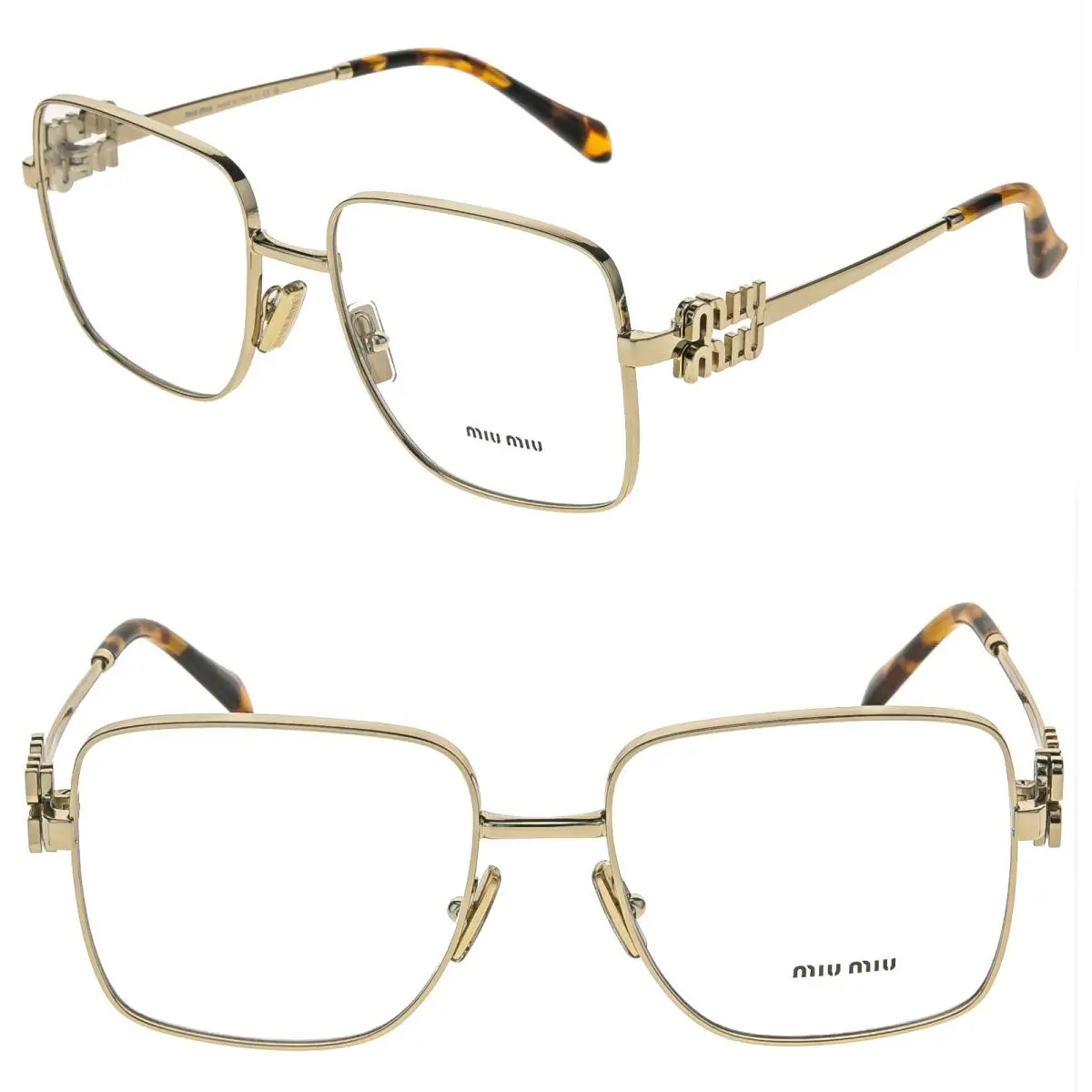 Miu Miu 51X Logo MU51XV Rectangle Metal Eyeglasses Optical Frame Gold 54mm