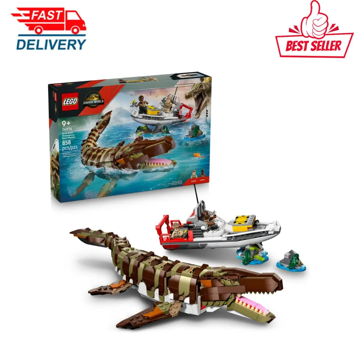 Lego Jurassic World Mosasaurus Boat Mission 76974 Dinosaur Building Toy Set