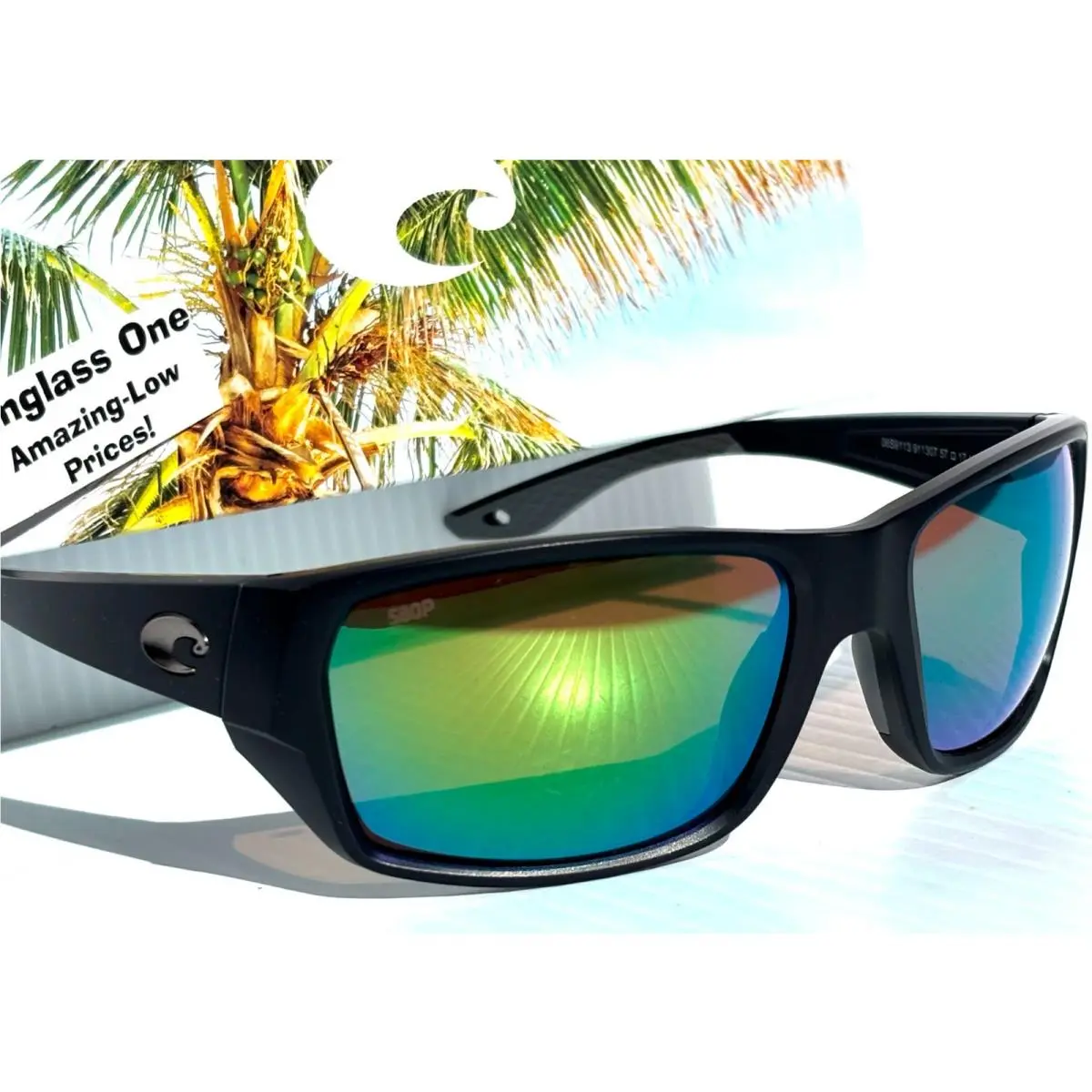 Tailfin Mt Black Polarized Green Mirror 580P Sunglass 9113-07 57mm by Costa Del Mar