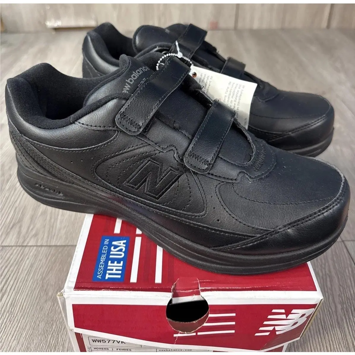 New Balance 577 Walking Shoes Women Wide Black Hook Loop WW577VK Sz 10.5 2E New