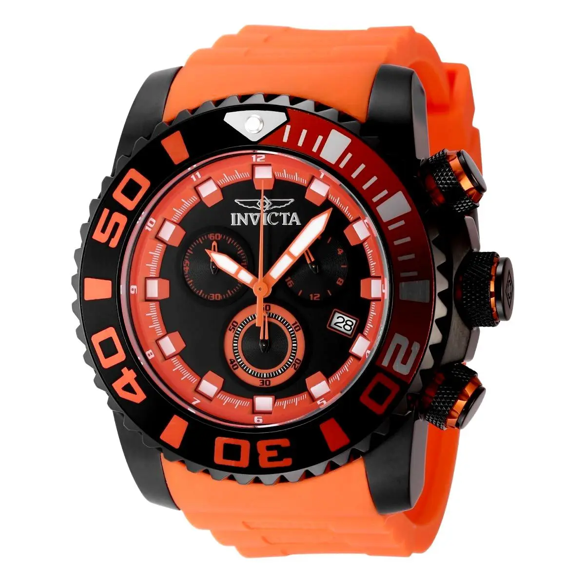 Sea Hunter Black Dial 52 mm Men`s Watch 48986 Orange Silicone Band by Invicta