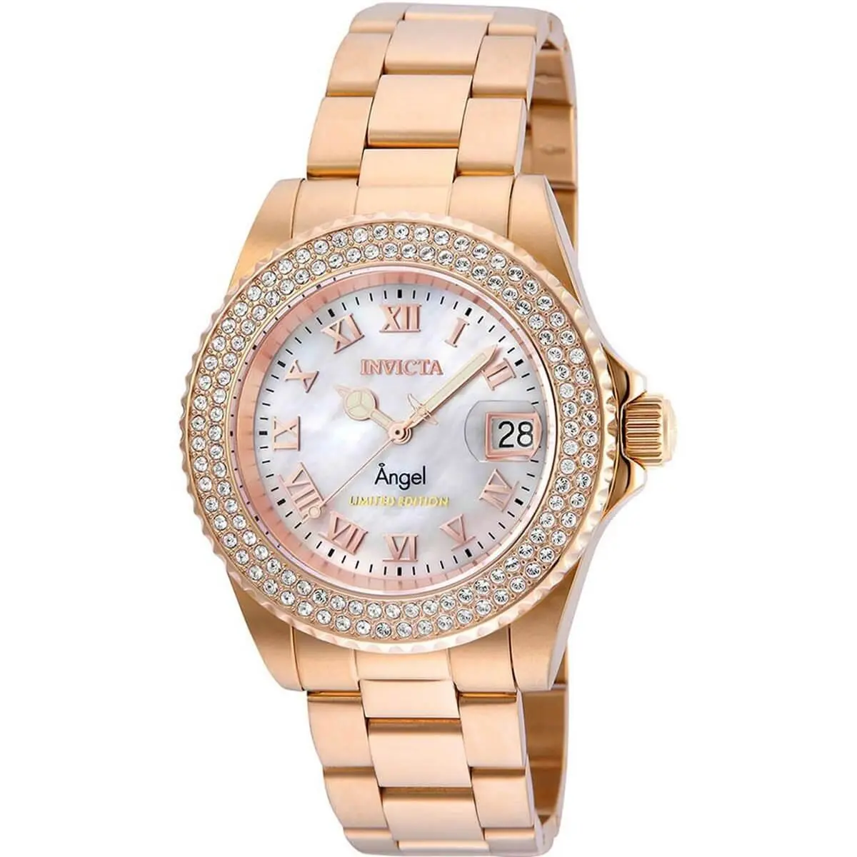 Women`s Watch Angel Crystal White Mop Dial Rose Gold Bracelet 24615 by Invicta