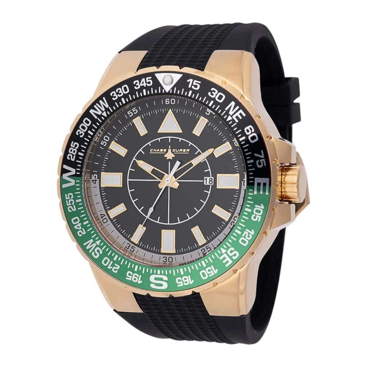 Chase Durer By Invicta Black Dial Rubber Strap Gold Watch Men`s - CDW-0105 - Dial: Black, Band: Black