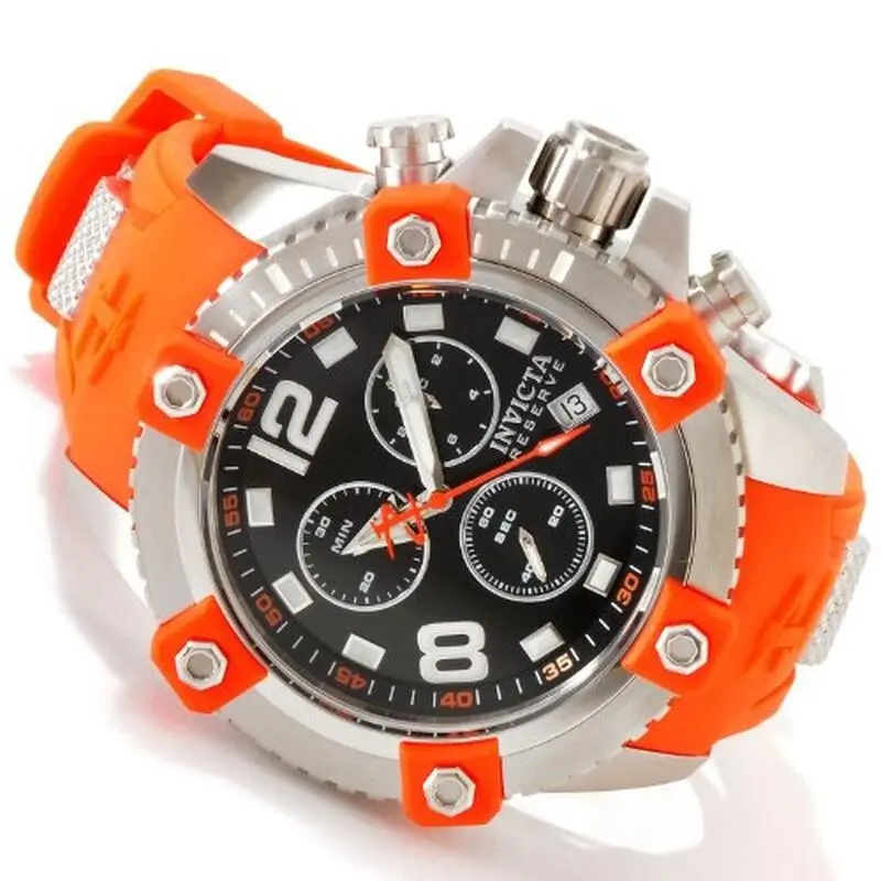 Invicta Mens Reserve Arsenal Black Chrono Dial Orange/steel Swiss Made Watch - Dial: Black, Band: Orange