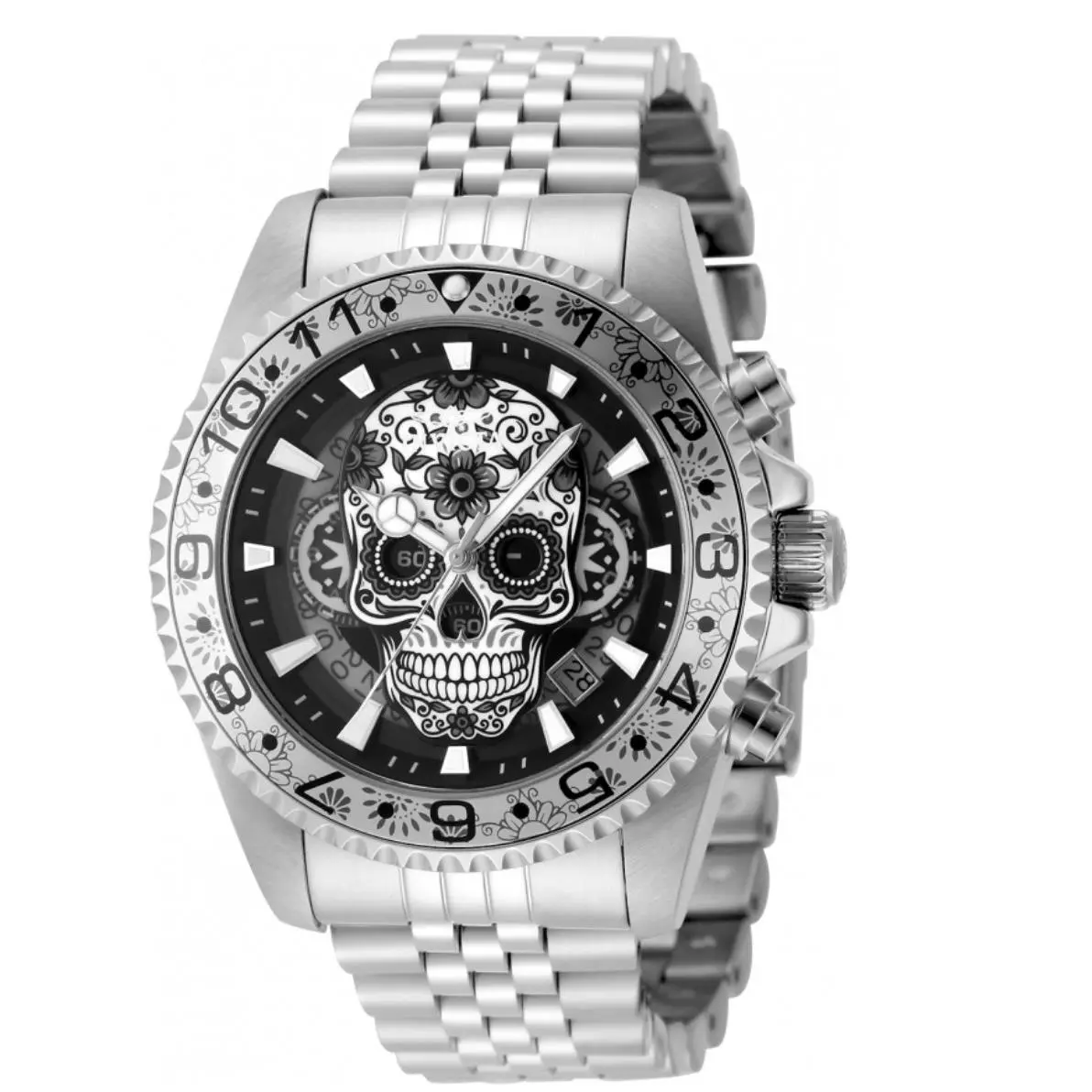 Invicta Pro Diver Dia Day Los Muertos 43mm Black Skull Floral Chrono Watch 48950
