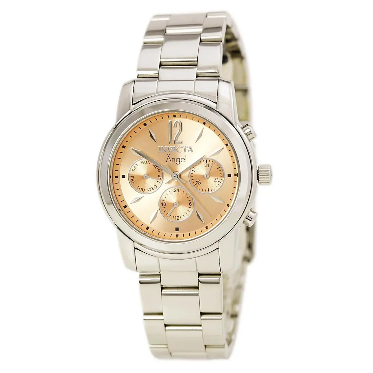 Invicta 0462 Women`s Angel Rose Gold Sunray Dial Stainless Steel Gmt Date Watch