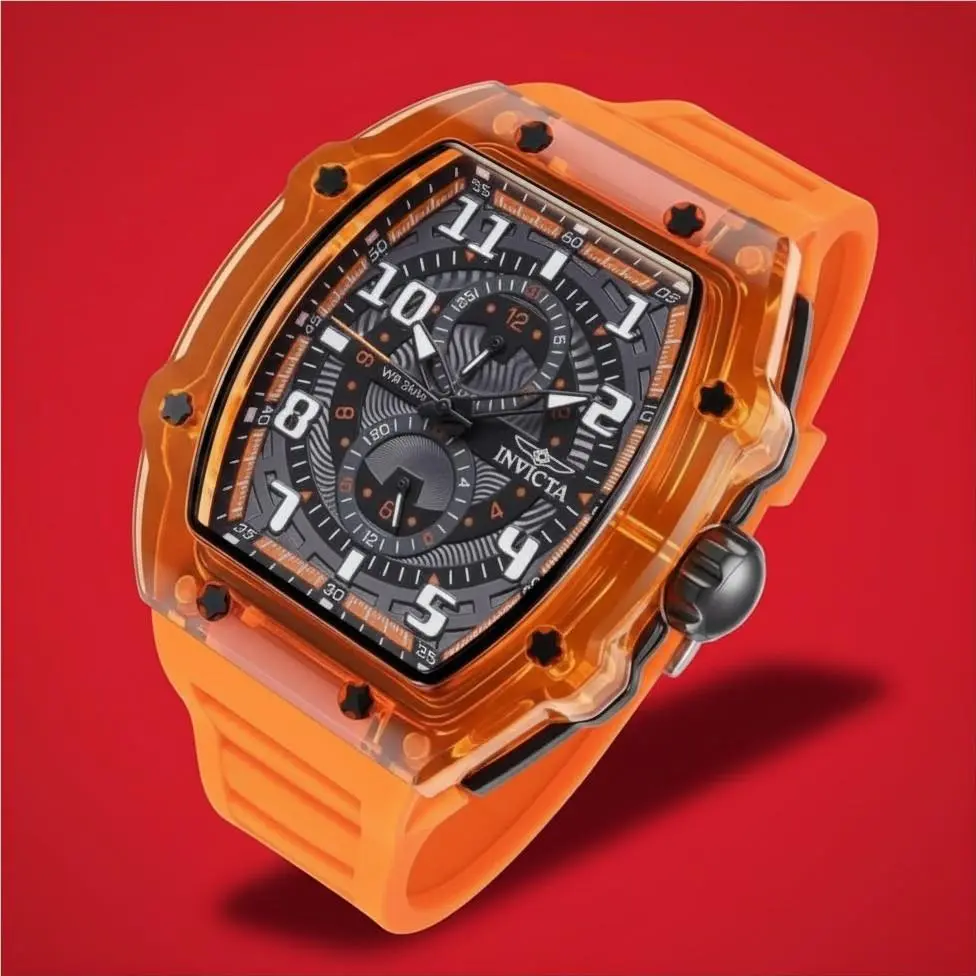 Invicta 48718 Racing Men`s 48.5mm Tonneau Orange Quartz Watch