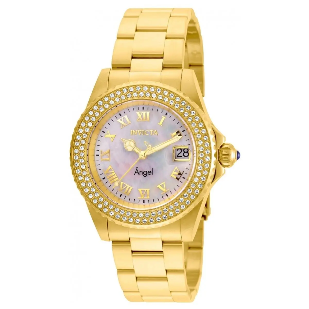 Invicta 22875 Lady`s Mop Dial Yellow Gold Steel Crystal Dive Watch - Mother of Pearl, Dial: Mother of Pearl, White, Band: Yellow