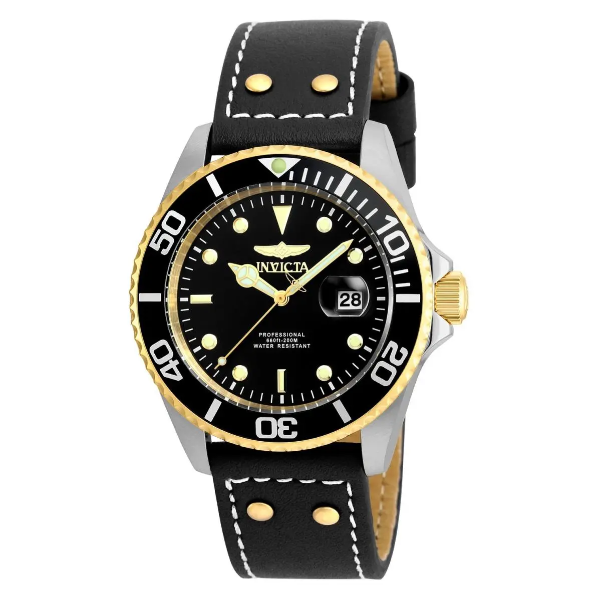Invicta Men`s 43mm Pro Diver Date Quartz Black/gold Tone Dial 200m SS Watch