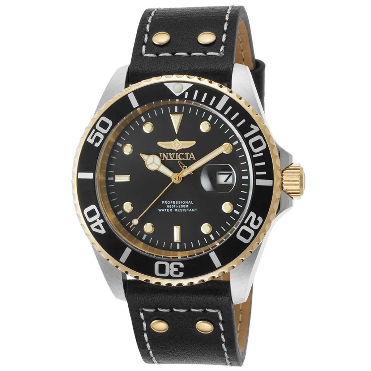 Invicta 22074 Gent`s Black Leather Strap Black Dial Dive Watch