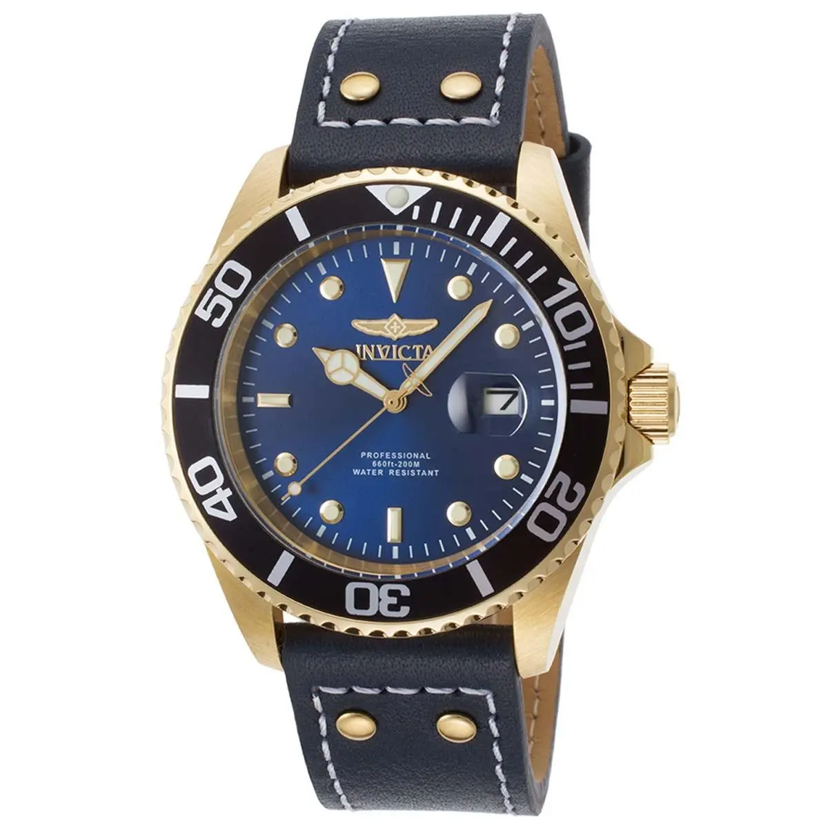 Invicta 22076 Gent`s Blue Dial Blue Leather Strap Dive Watch - Face: Blue, Dial: Blue, Band: Blue