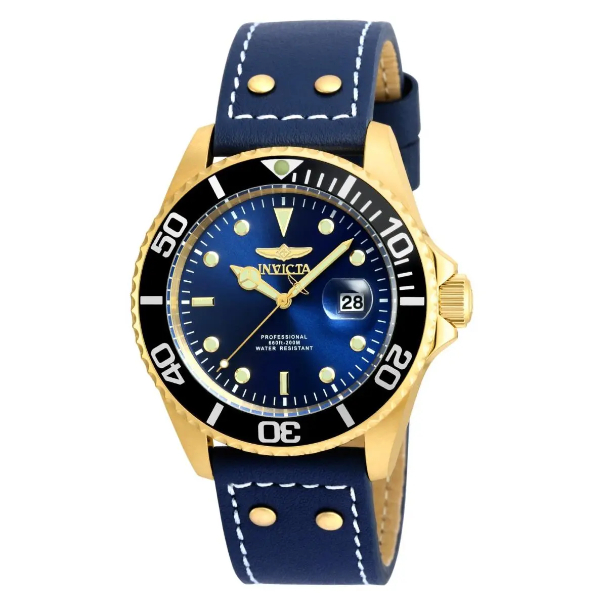 Invicta Men`s 43mm Pro Diver Date Quartz Blue/gold Tone Dial 200m SS Watch