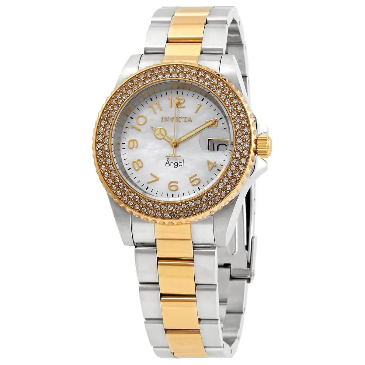 Invicta Angel Quartz Crystal White Mop Dial Ladies Watch 28675