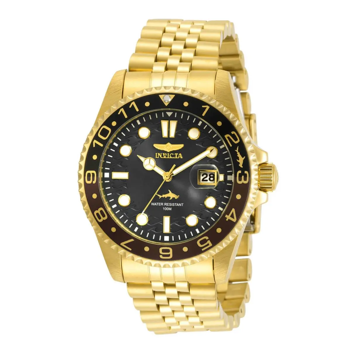 Invicta Men`s Watch Pro Diver Black and Brown Bezel Yellow Gold Bracelet 30622