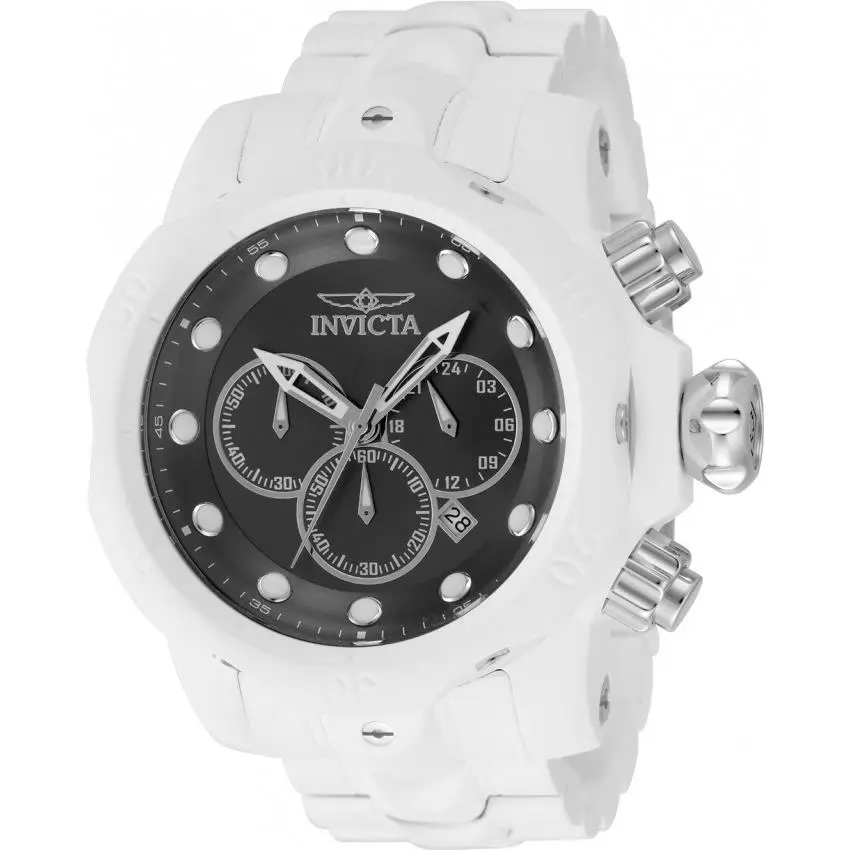 Invicta Venom Phantom Chronograph Gmt Quartz Gunmetal Dial Men`s Watch 48223 - Dial: Gunmetal, Band: Two-tone (Aqua Plating and Silver-tone), Bezel: Silver-tone and Aqua-Plating