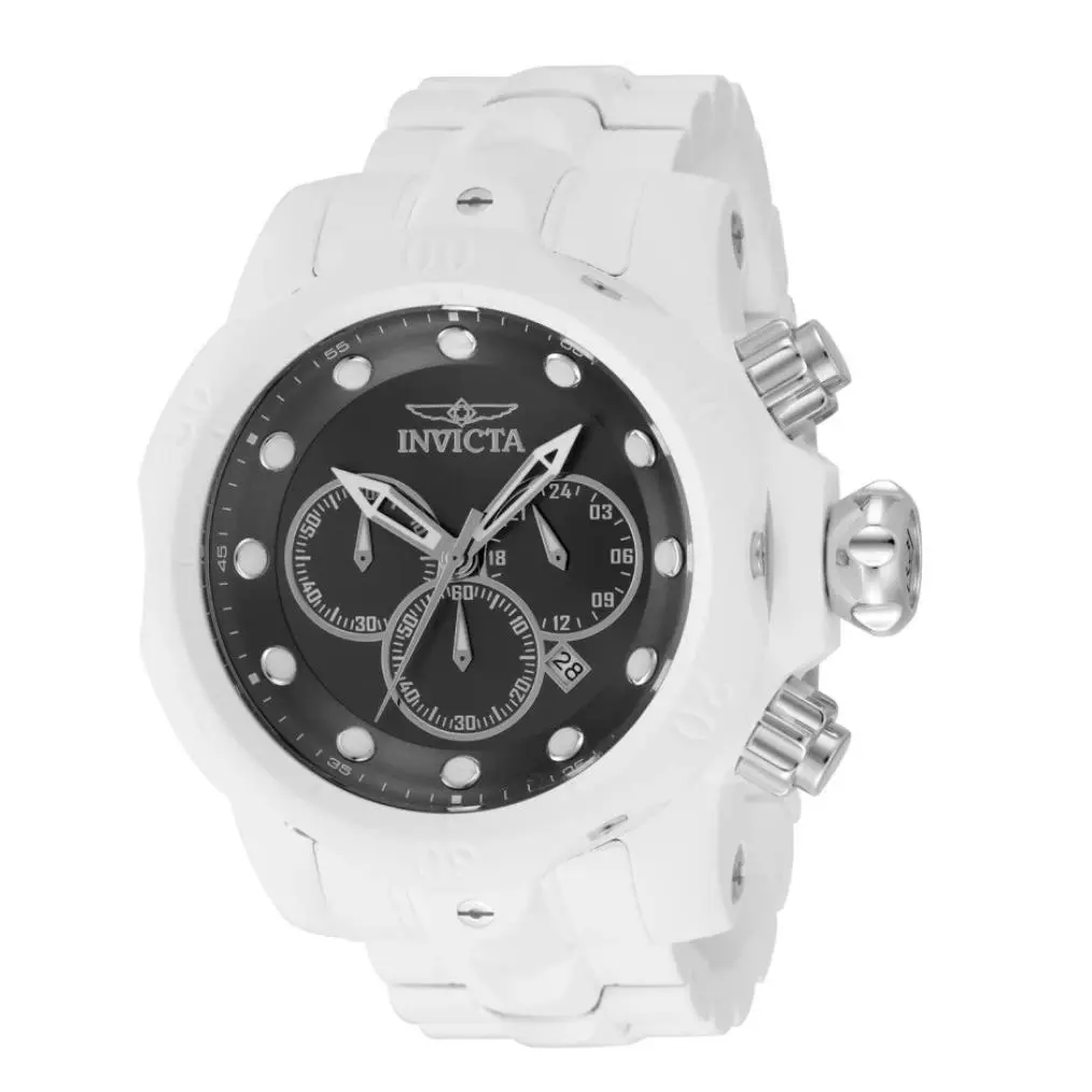 Invicta Venom Phantom Men`s 54mm Black Dial White Chronograph Watch 48223 - Dial: Black, White, Band: White, Bezel: White