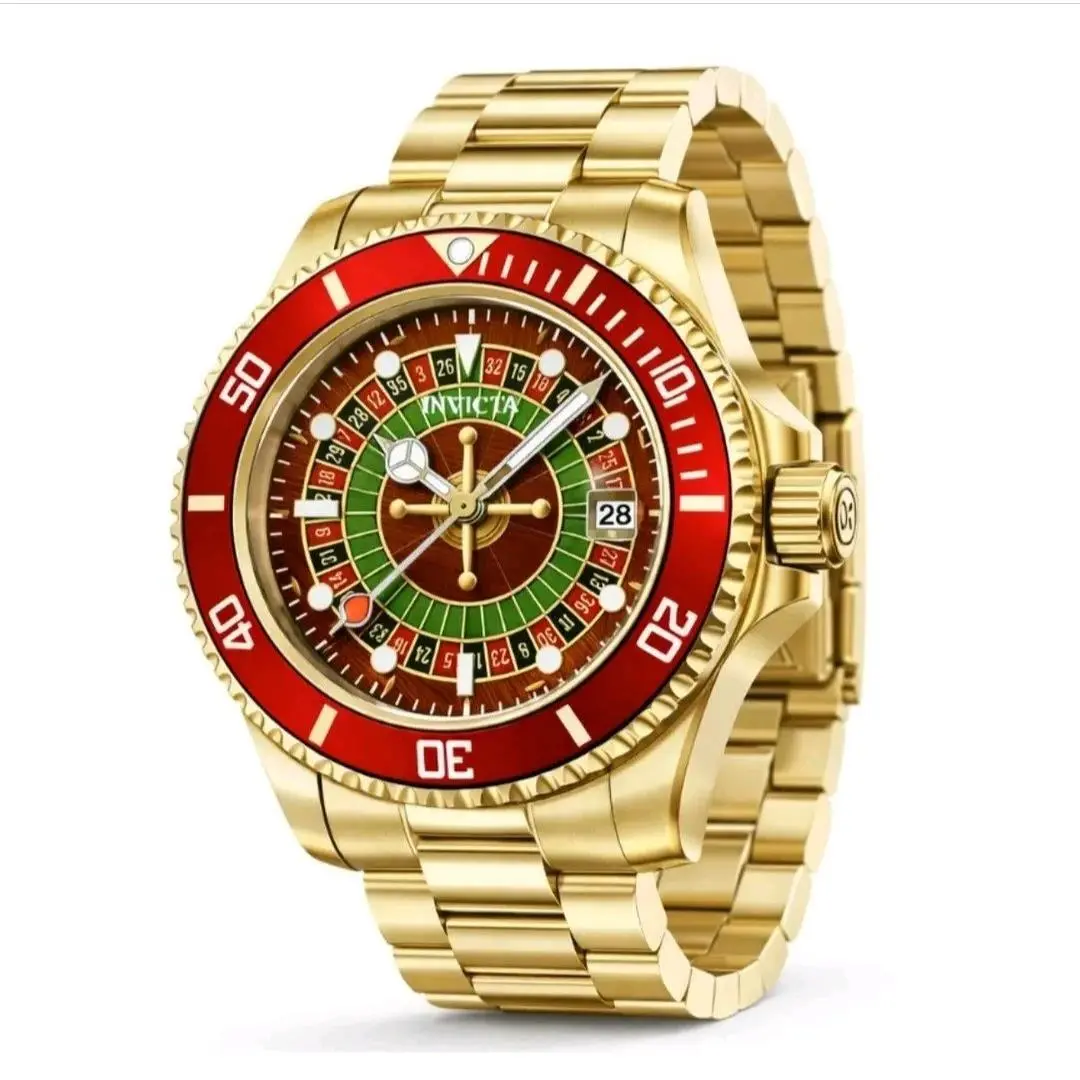 Pro Diver Roulette Casino 40mm Special Edition Men`s Watch Gold Band by Invicta