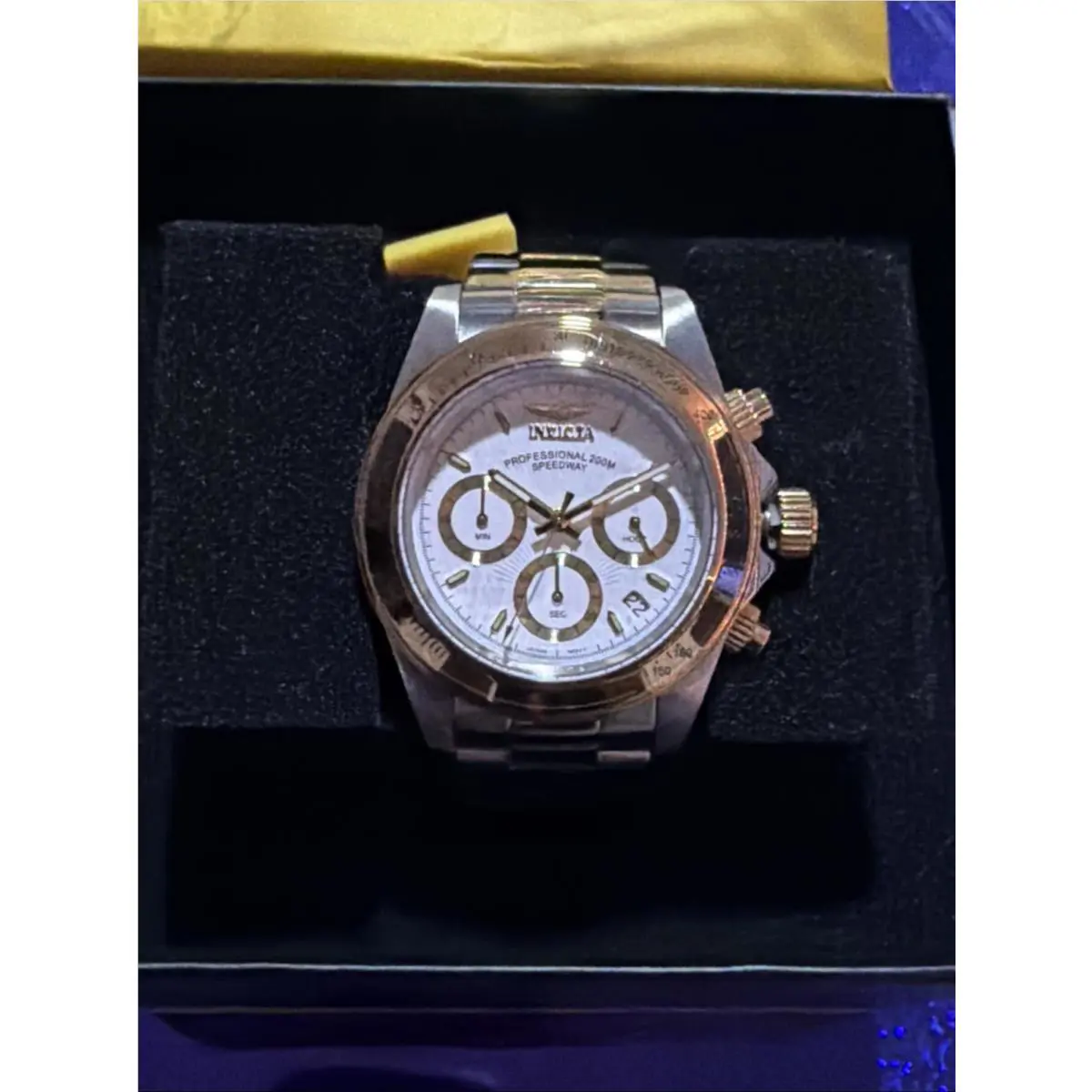 Invicta Men`s Watch Speedway White and Gold Tone Dial Chronograph Bracelet 9212 - Dial: White, Band: Silver, Gold, Bezel: Gold