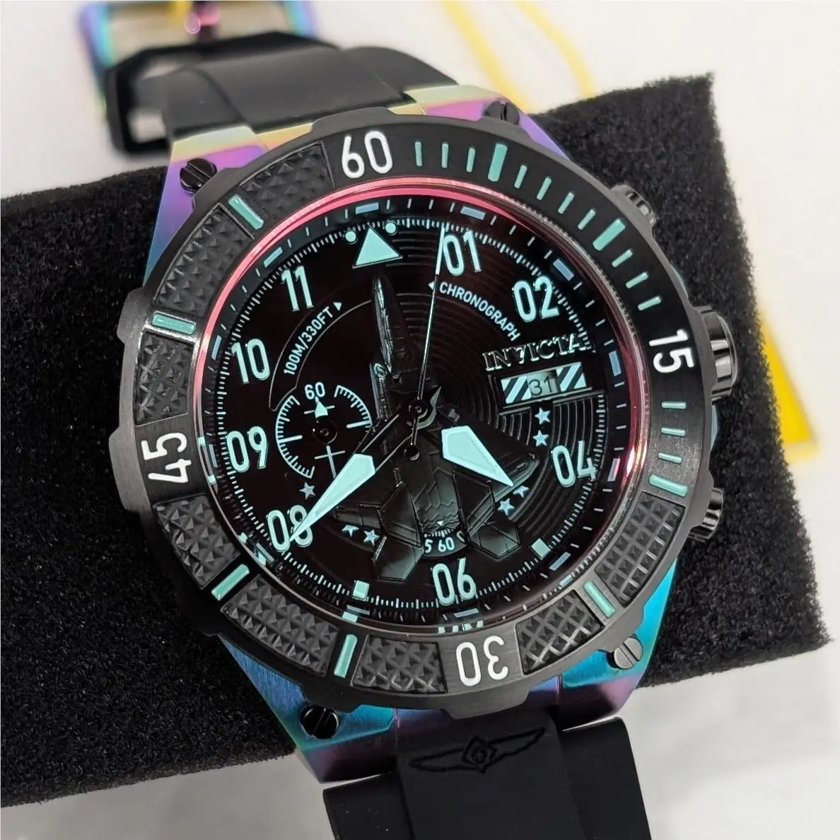 Invicta Aviator Ascend Men`s 50mm Watch Black Silicone Band Chameleon 39901