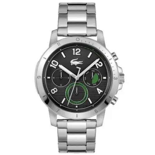 Topspin 2011123 Chronograph Black Dial Sikver Bracelet 46MM Mens Watch by Lacoste