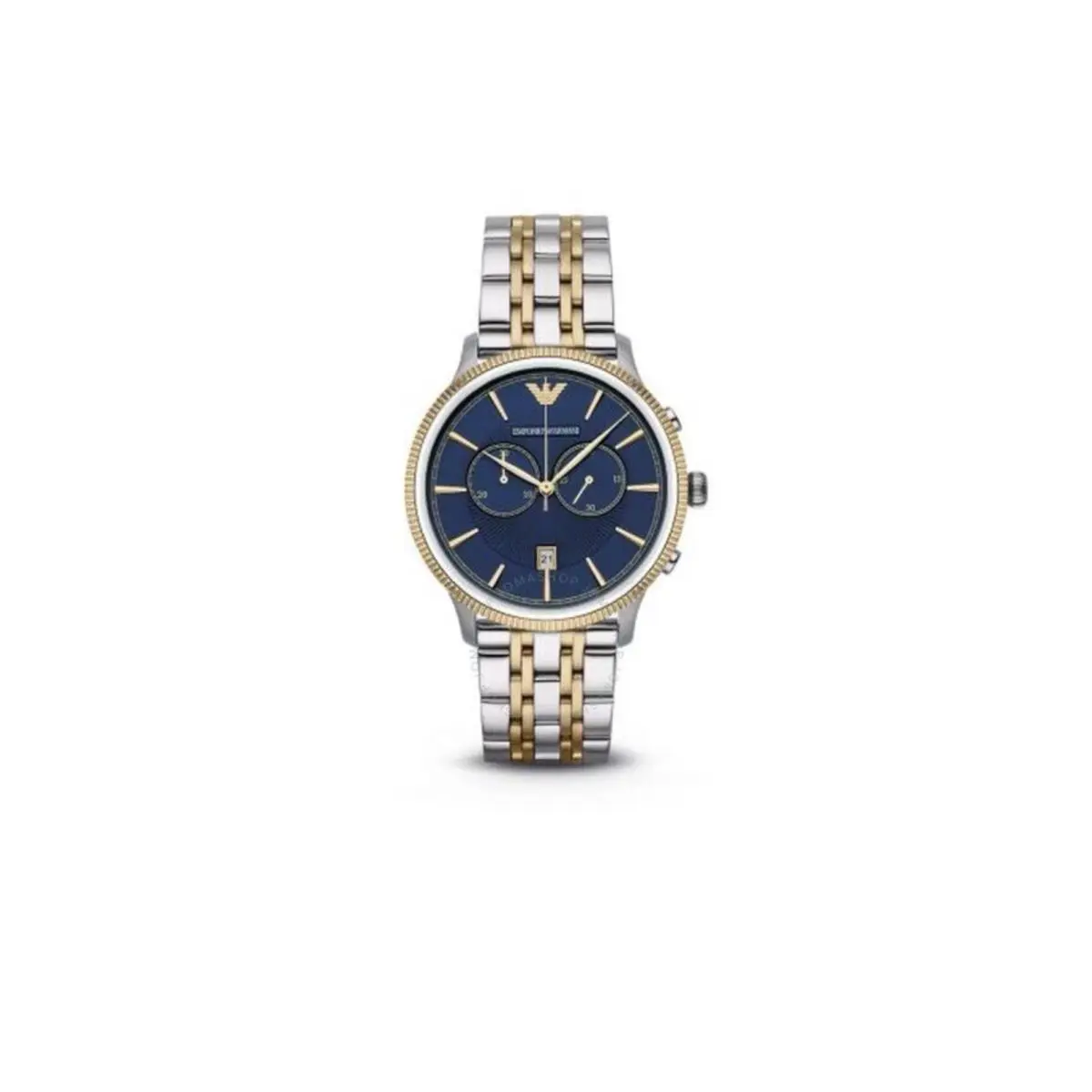 Emporio Armani Classic Blue Dial Two Tone Stainless Steel Watch For Men - AR1847 - Dial: Blue, Band: Gold, Silver, Bezel: Gold
