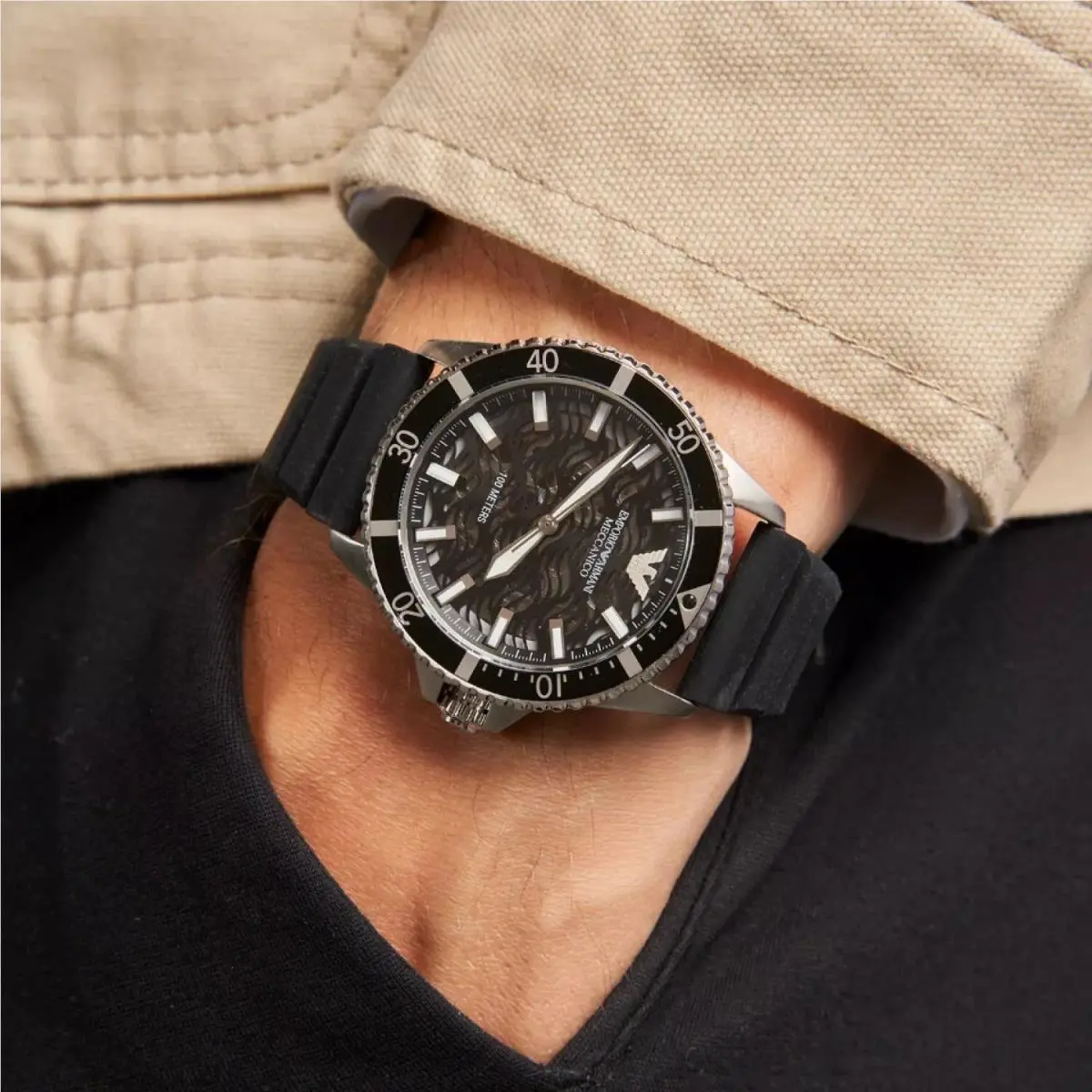 Emporio Armani Meccanico AR60062 Analog Automatic Wristwatch Men`s Black Band