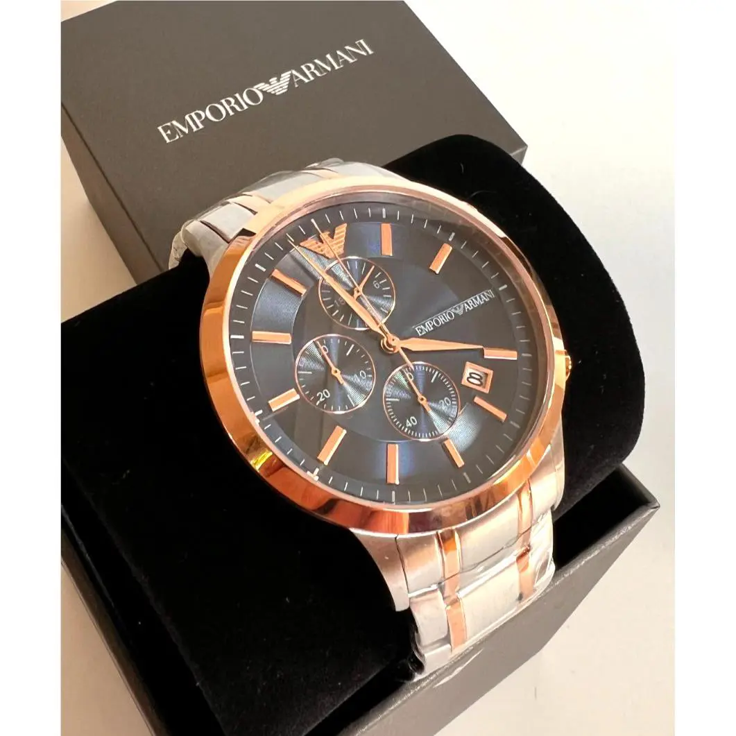 Emporio Armani Men`s AR80025 Two-tone Chronograph Blue Dial Watch Bnwt/box