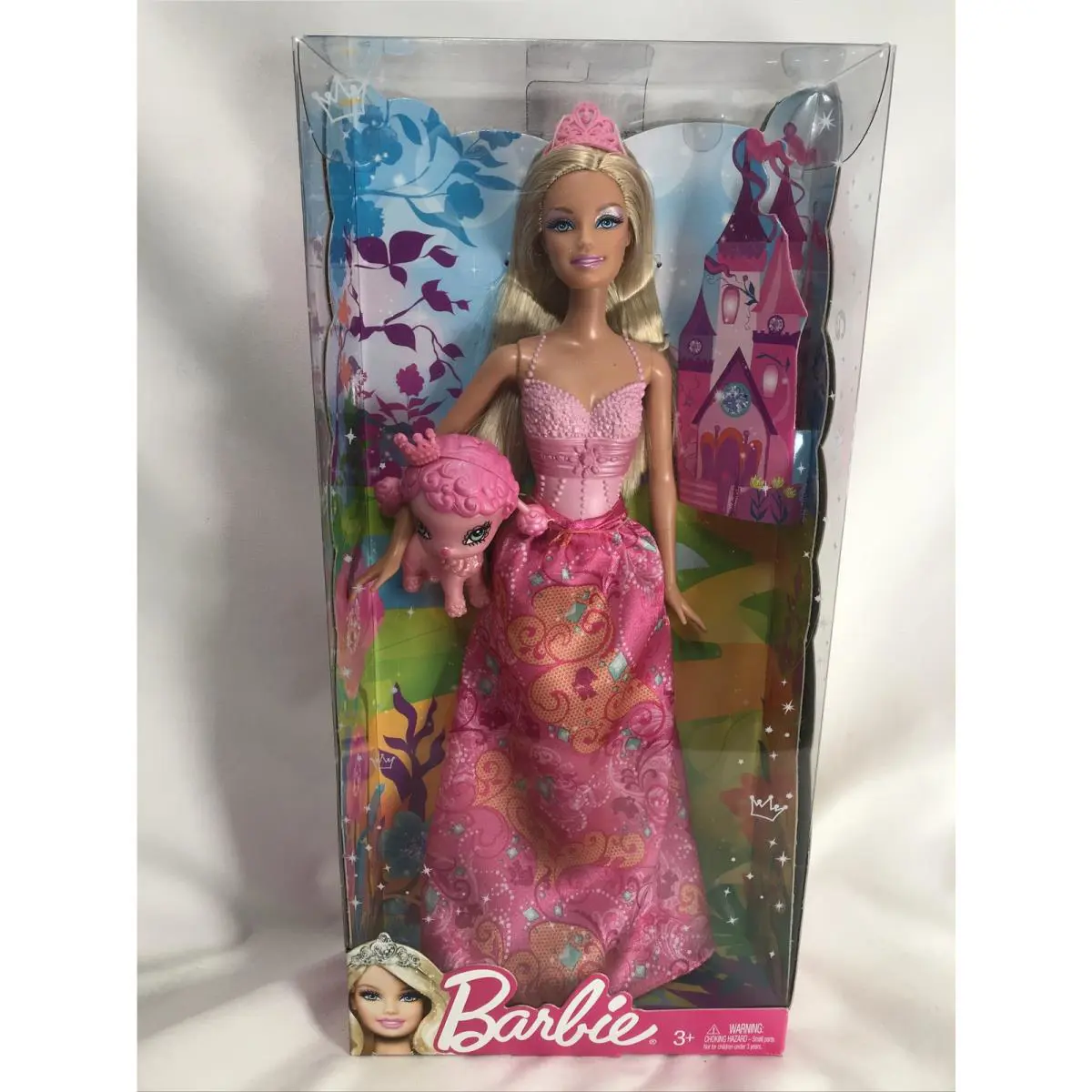 Barbie Princess Fairytale Magic Doll Pet Pink Poodle Dog Crowns U7