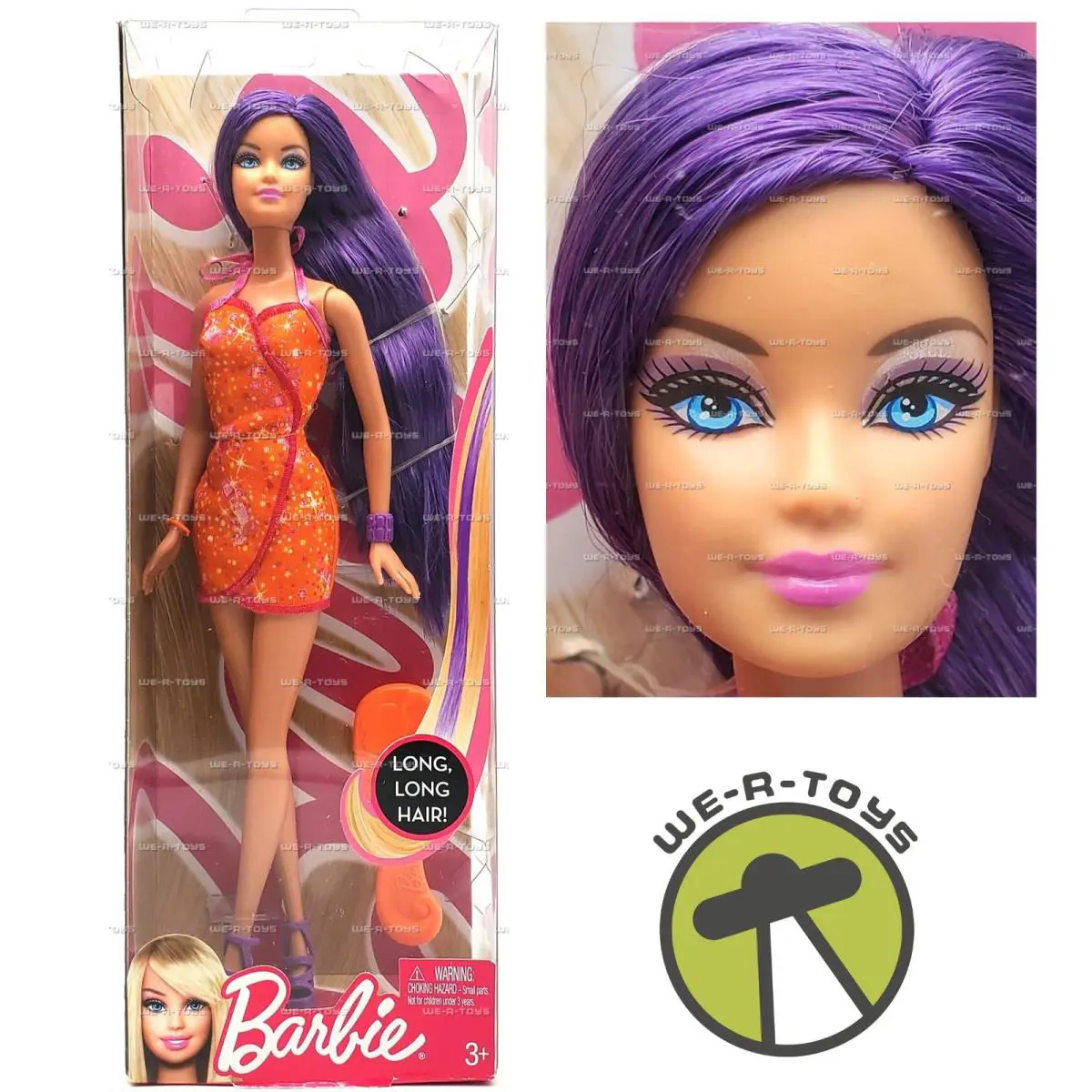 Barbie Hairtastic Orange Dress Long Purple Hair Doll 2012 Mattel Y9928
