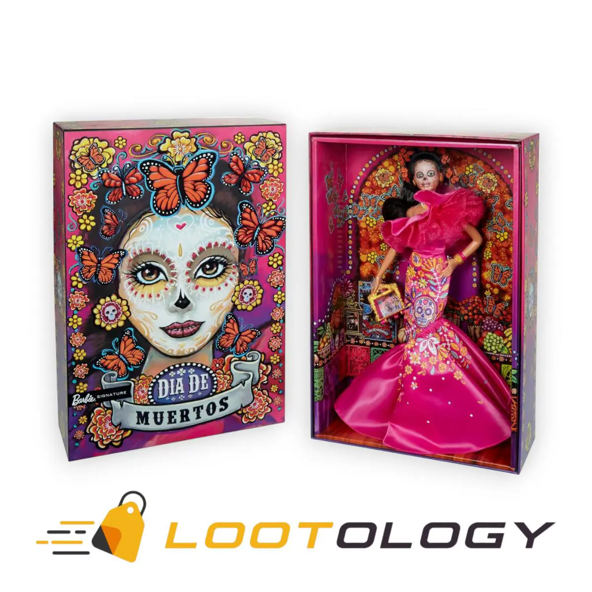 Barbie 2023 D a De Muertos Barbie Doll Signature Ruffled Pink Gown IN Stock
