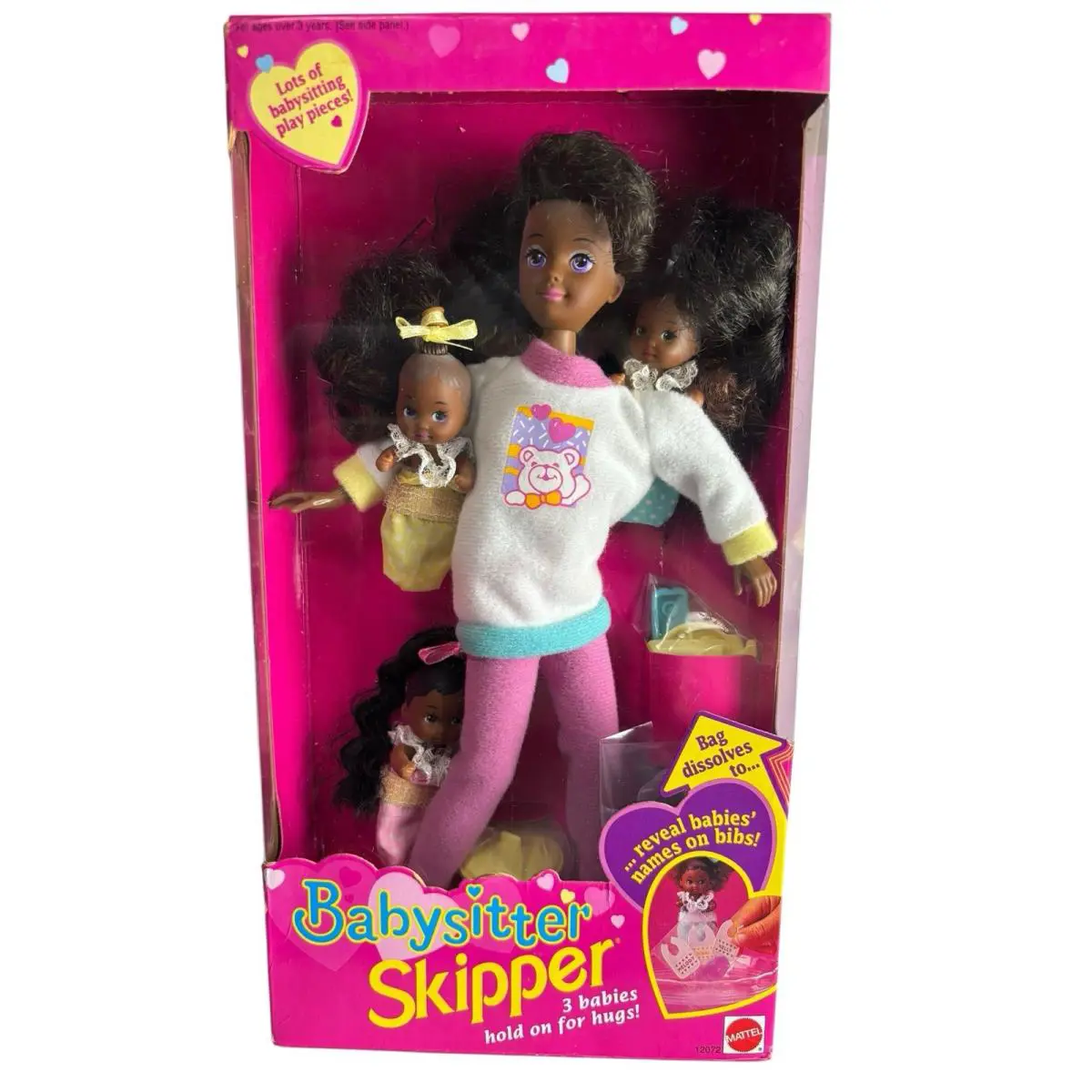 1994 Barbie 12072 Black Babysitter Skipper Doll 3 Babies Hold On For Hugs