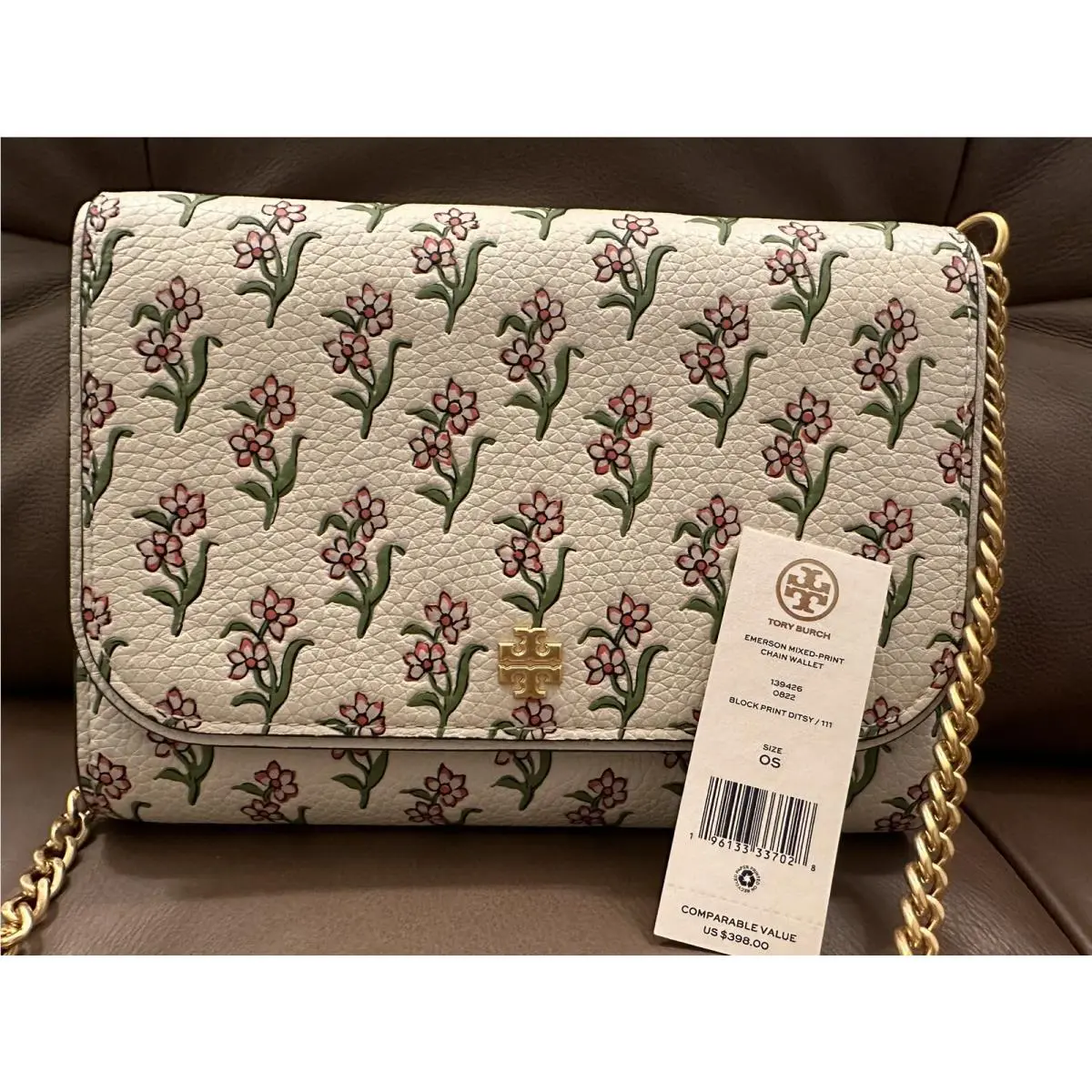 Tory Burch Womens Emerson Mixed Print Chain Wallet Purse Ditsy 139426