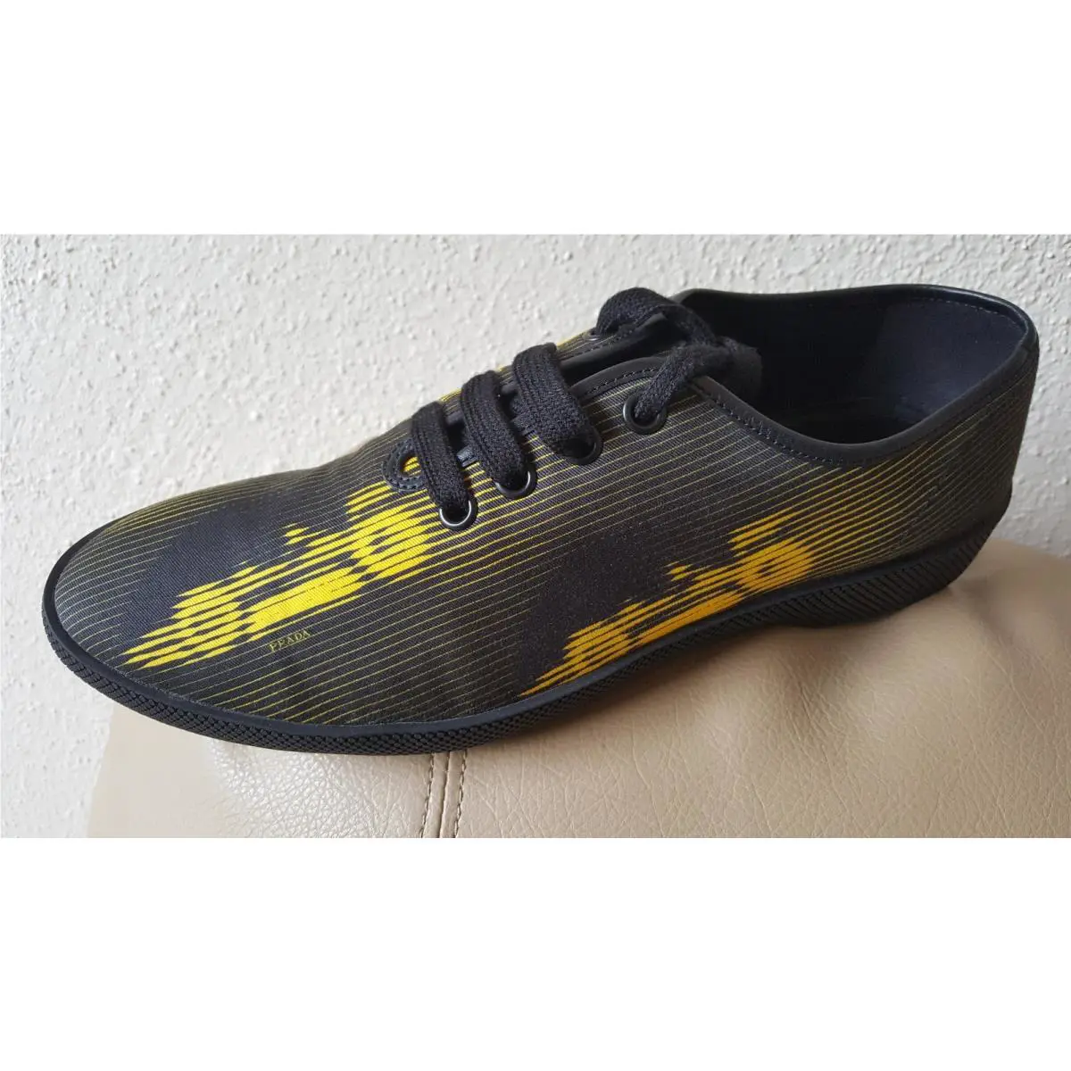 Prada Yellow Black Racecar Sneaker Molded Canvas Track Sole 9UK/10.5-11US