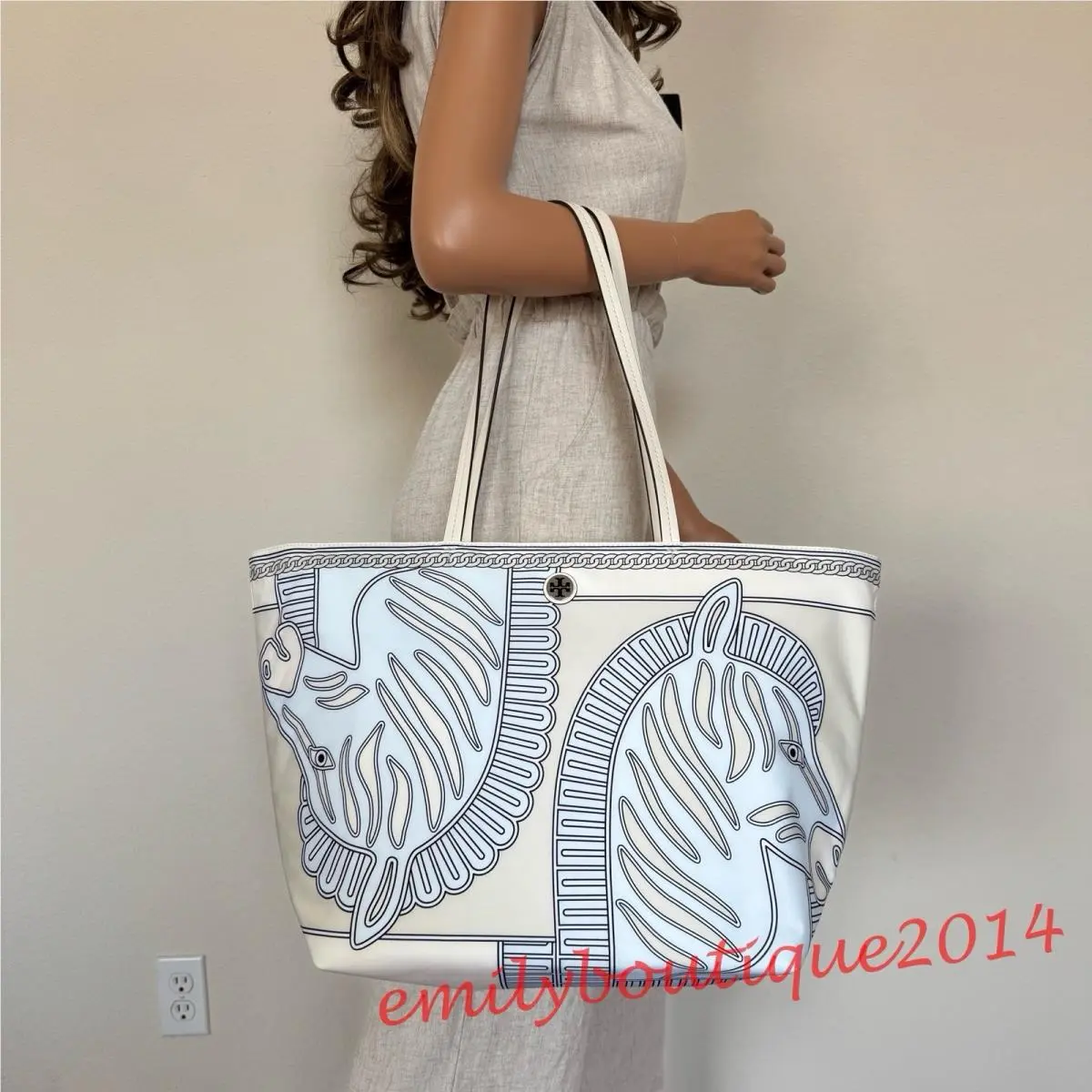Tory Burch 169341 Ella Nylon Tote Zebra Multi Large Shoulder Zip Bag