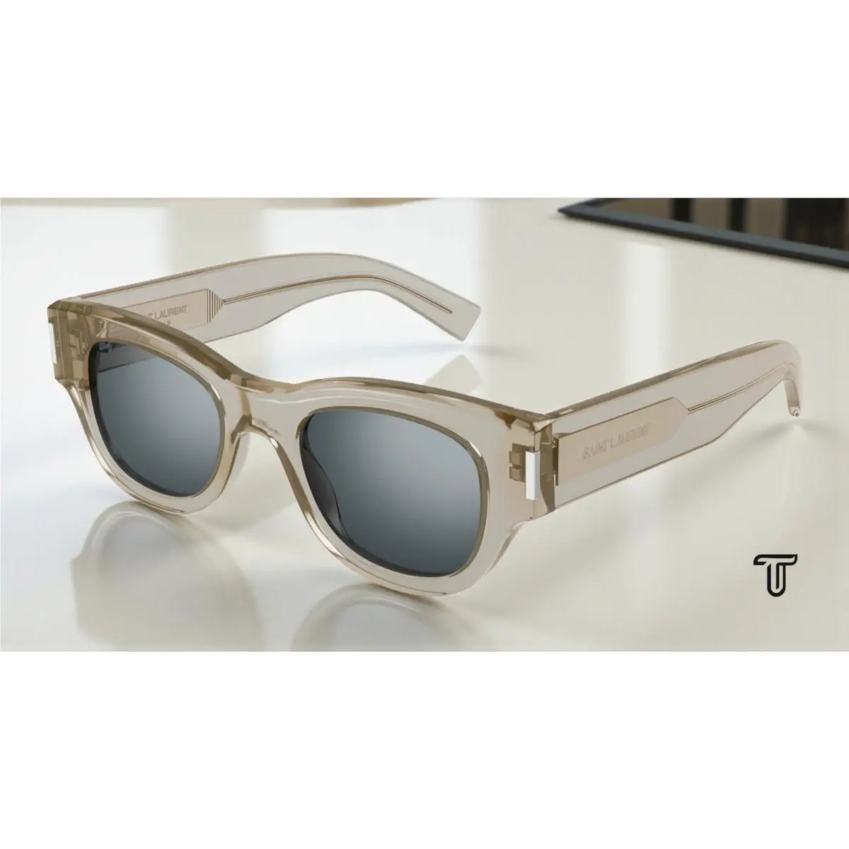 Saint Laurent SL 573 003 Cat Eye Acetate Beige Silver 49 mm Women`s Sunglasses