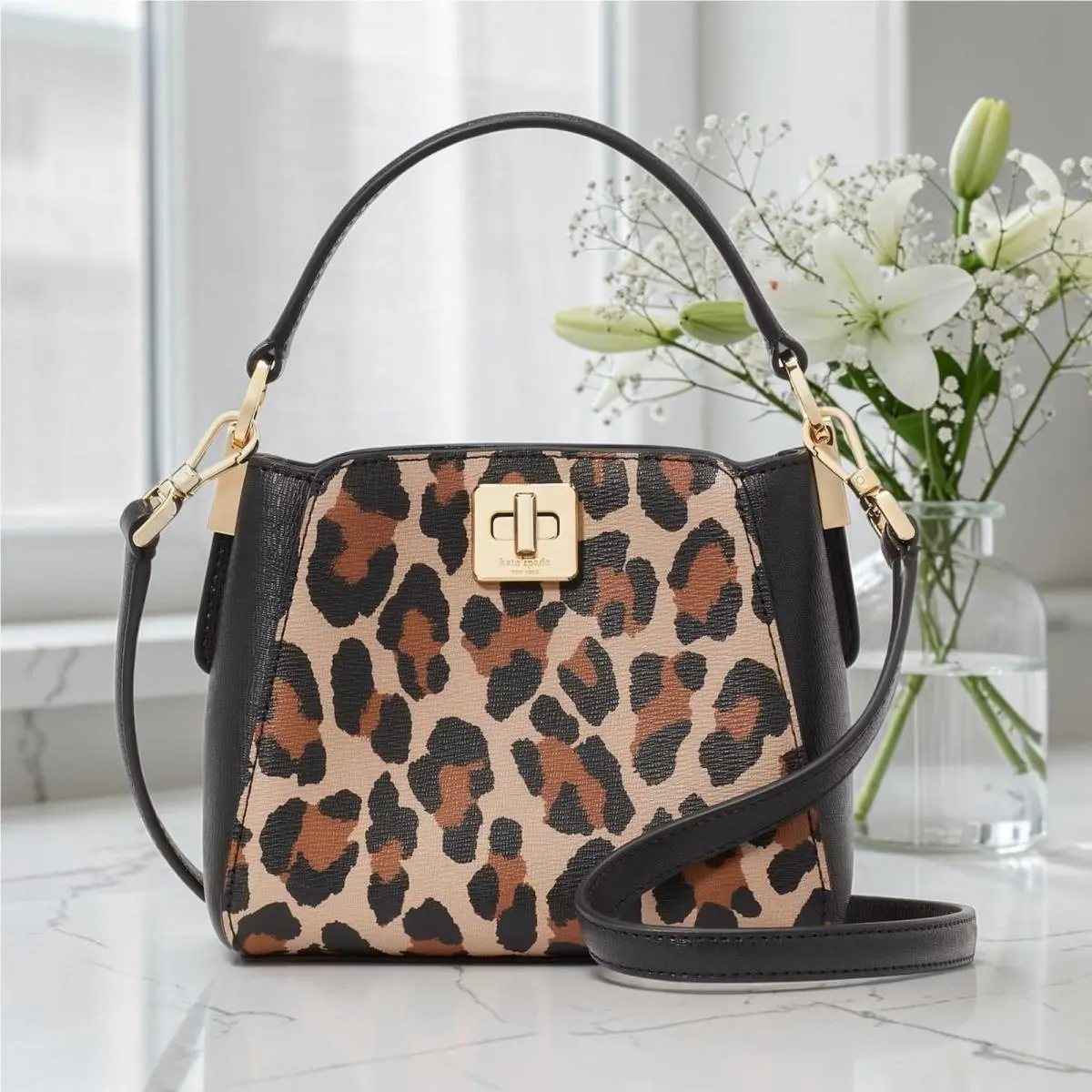 Phoebe Mini Top Handle Crossbody Bag Brown Multi Leopard KJ929 by Kate Spade