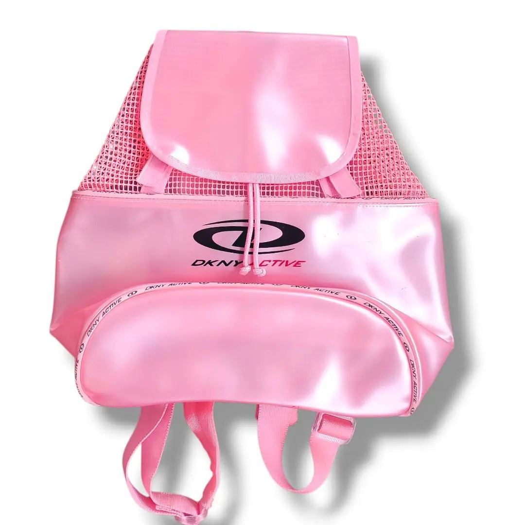 Dkny Active Pink Mesh Vinyl Backpack – Sporty Retro Style
