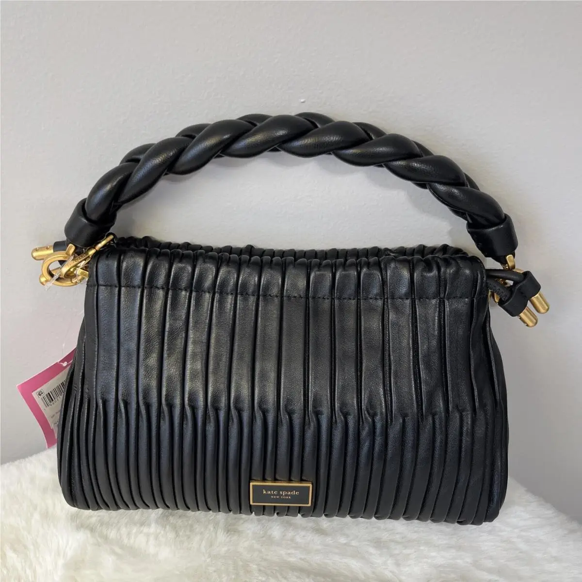 Kate Spade Meringue Pleated Smooth Lambskin Leather Crossbody Bag Black