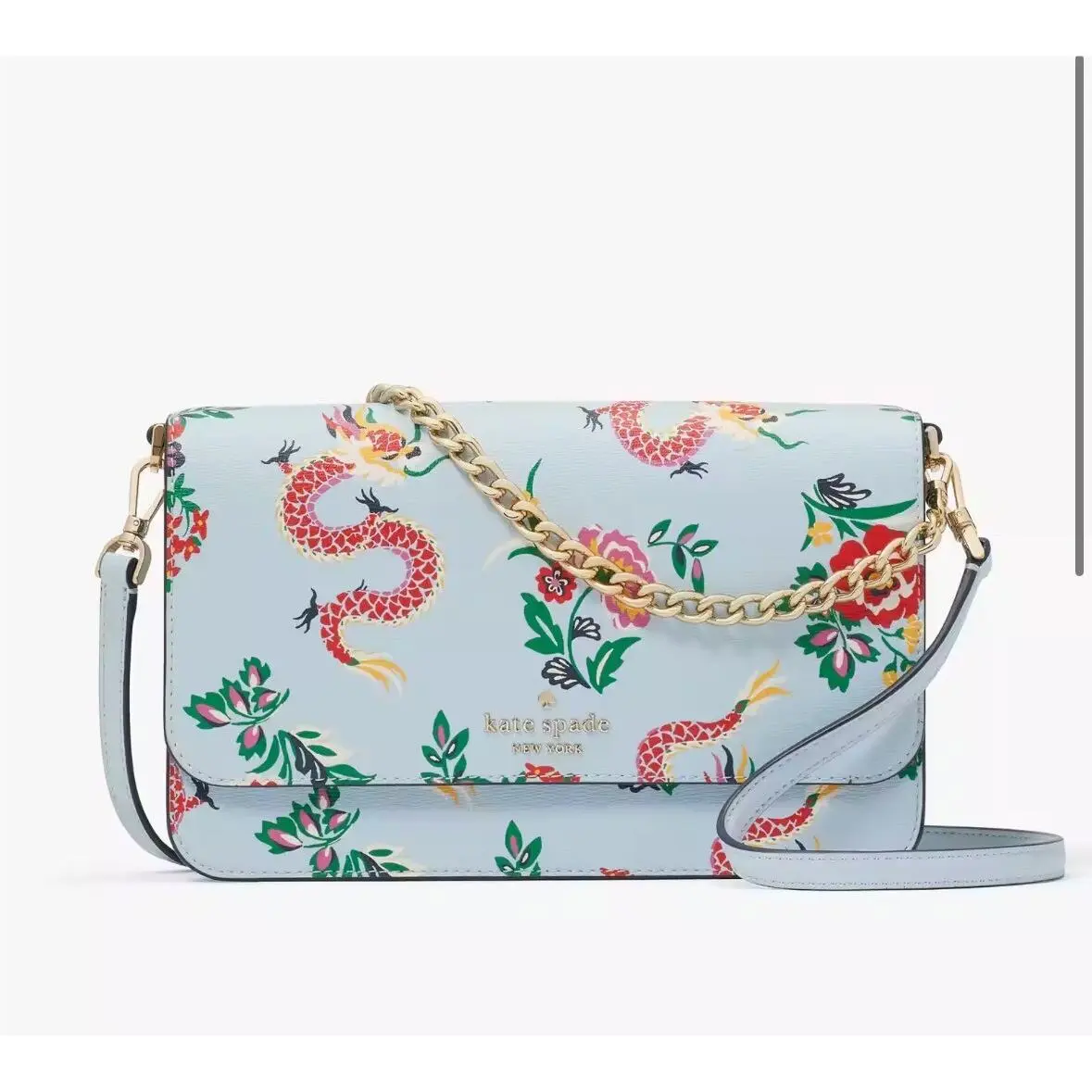 Kate Spade Dragon Printed Flap Crossbody Light Blue