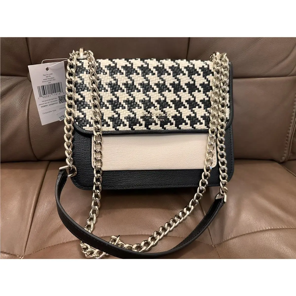 Kate Spade Remi Black Houndstooth Flap Chain Crossbody